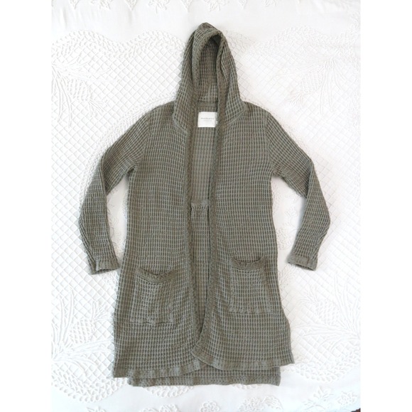 Mododoc Sweaters - Mododoc Womens Waffle Knit Cotton Hooded Long Cardigan Open Front Large Grey